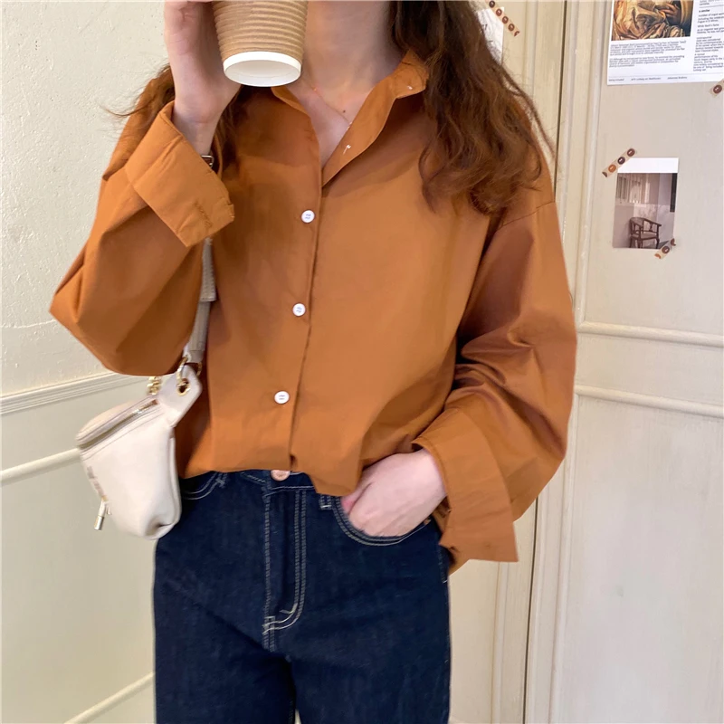Базовые Однотонные блузки для женщин осень 2020 модная женская одежда женские