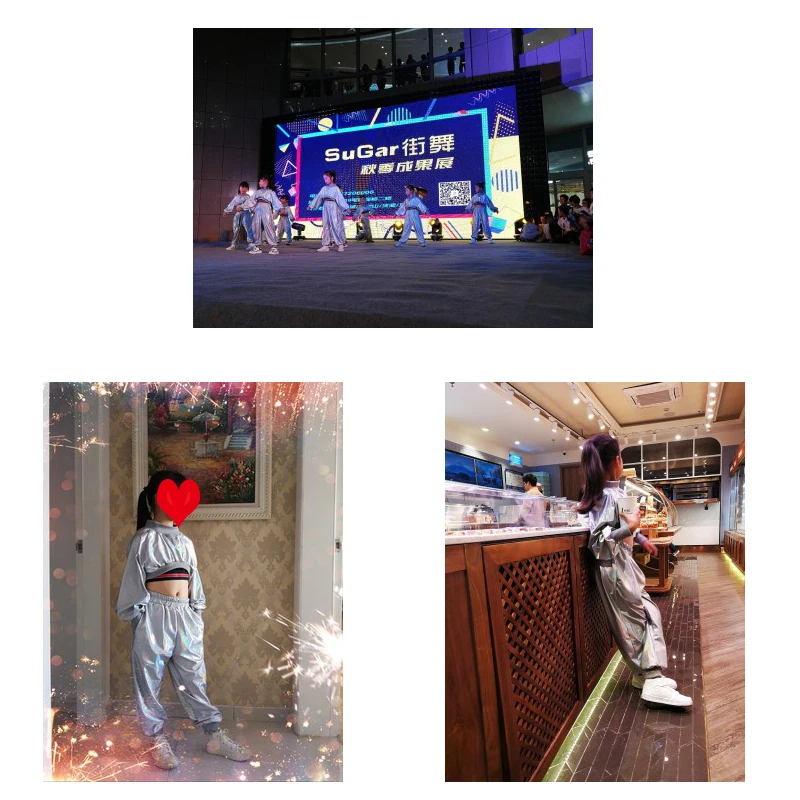 

Jazz Costumes Girls Silver Long Sleeve Top Pants Street Dancing Clothes Cheerleader Hip Hop Set Kids Performance Wear 120-170CM