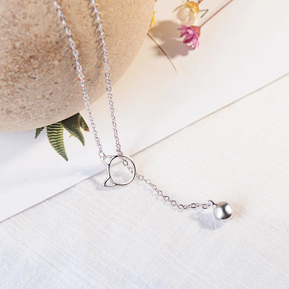 

Korean style hollow kitty bell necklace female Japanese and Korean simple wild student ladies necklace