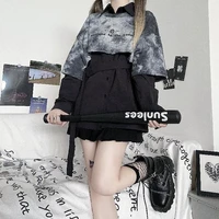 houzhou harajuku japanese tie dye hoodies autumn gothic black letter print belt two piece sweatshirt punk hip hop streetwear