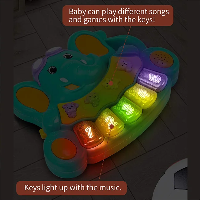 Детская музыкальная игрушка пианино слон светящаяся игрушечная клавиатура