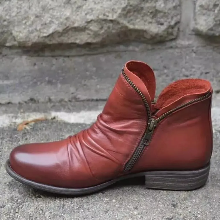 

Autumn and winter new round head thick heel double side zipper short boots women 2020 boots