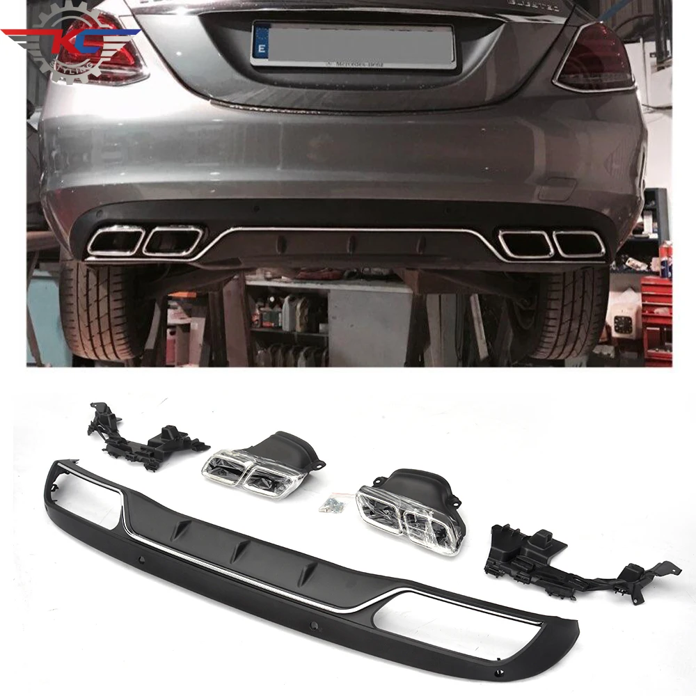 

ABS Back Diffuser Bumper For Benz C Class W205 4-Door Sedan Non-sport Version 2015-2019 With Exhaust Pipe Set