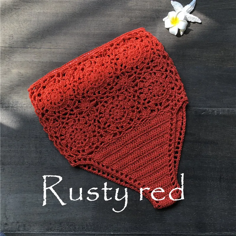 Размера плюс бикини с высокой талией женские стринги вязаный крючком цветочный