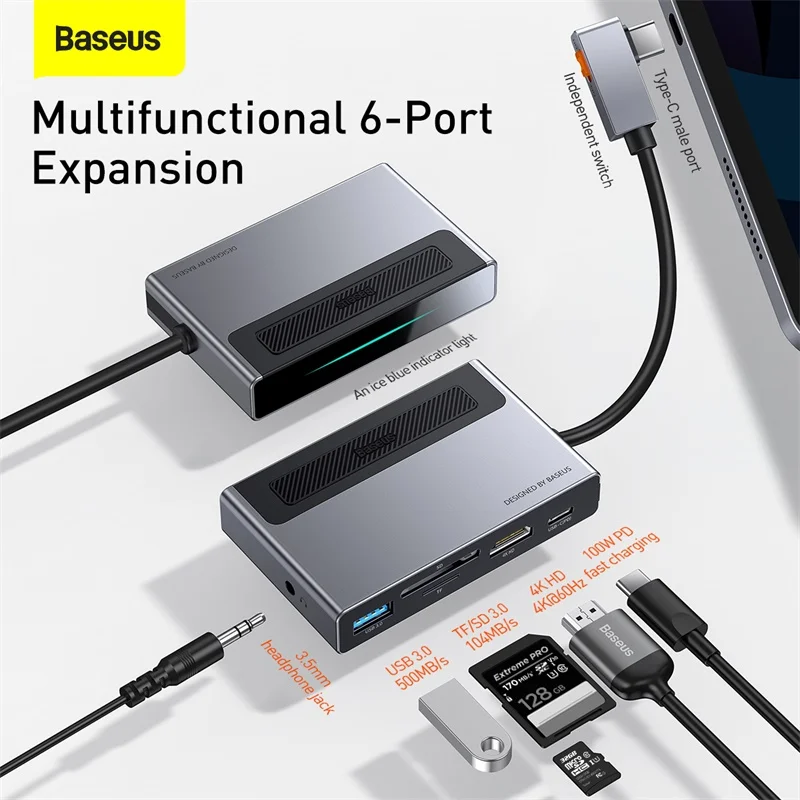 

Baseus USB HUB C HUB to HDMI-compatible USB 3.0 100W PD Port For iPad Pro 2020 6 in 1 USB-C USB HUB Adapter For MacBook Pro Air