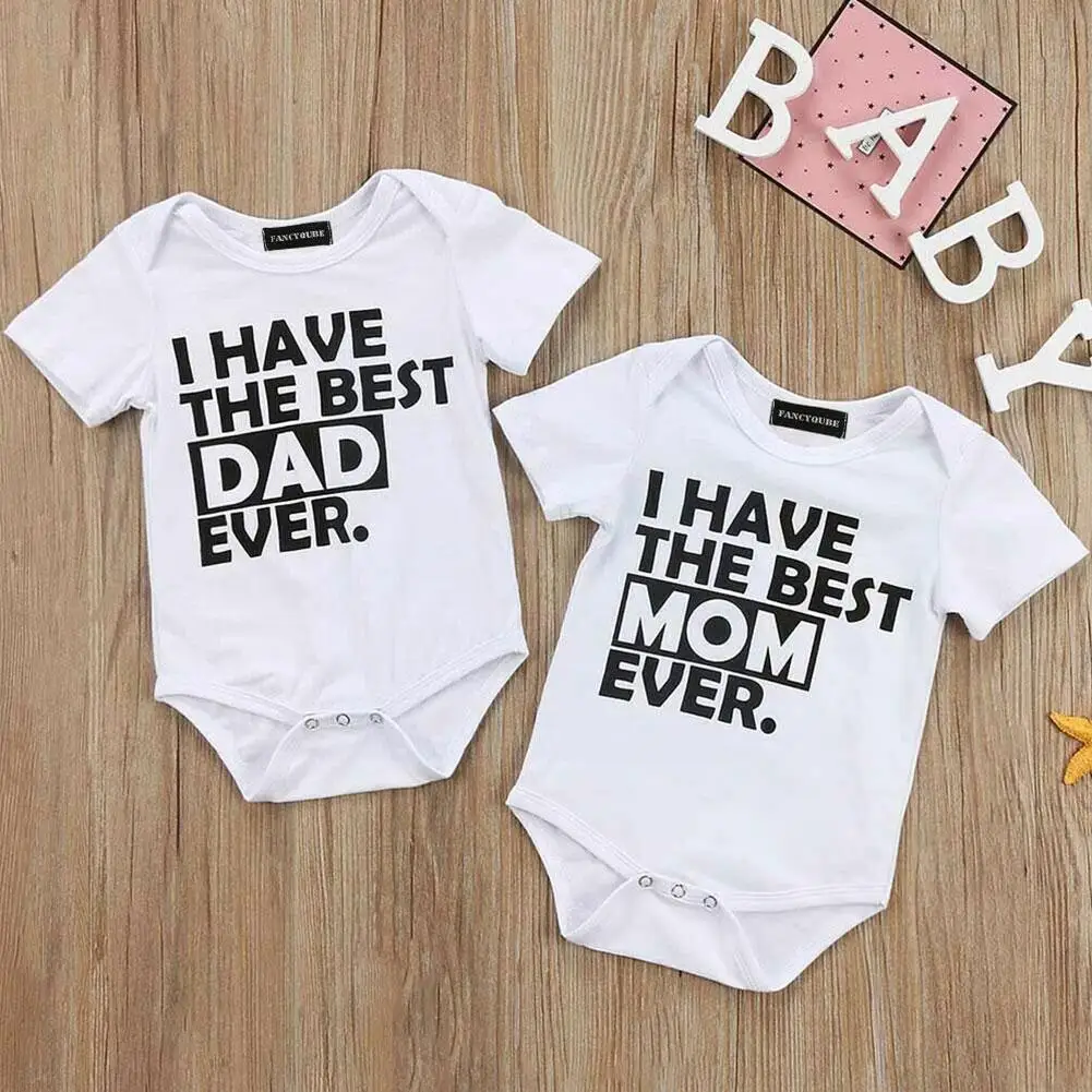 

I Have The Best Mom Dad Ever Funny Newborn Baby Romper English Short Print Letter Clothes Bodysuit Sleeve 0-12M Baby Girl B W7B0