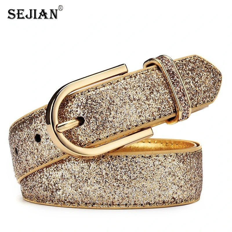 

Fashion Women Glitter Gold Belt Female Silver Pu Waist Belt High Quality Cummerbund Femme Belt for Luxury Designer Brand