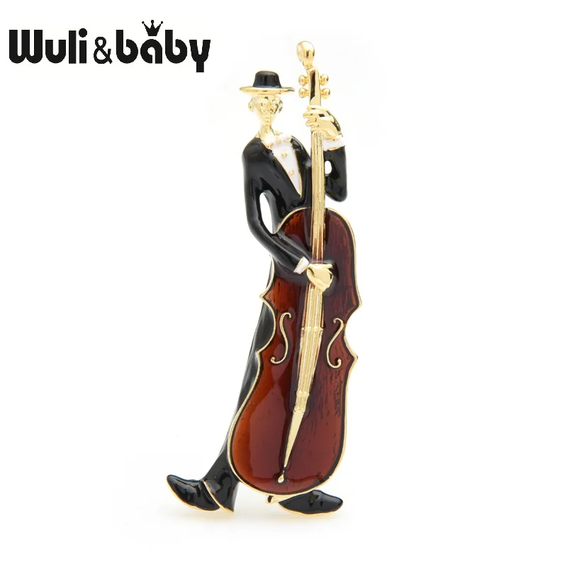 Wuli & baby мужская играющая Виолончель броши женская коричневая эмаль музыкальная