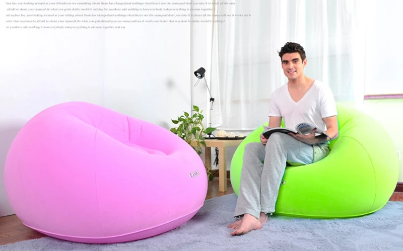 

Green/Pink Adult Home Camping One Seat Inflatable Sofa Flocked PVC Comfortable Portable Round Ball Shape Air Chairs