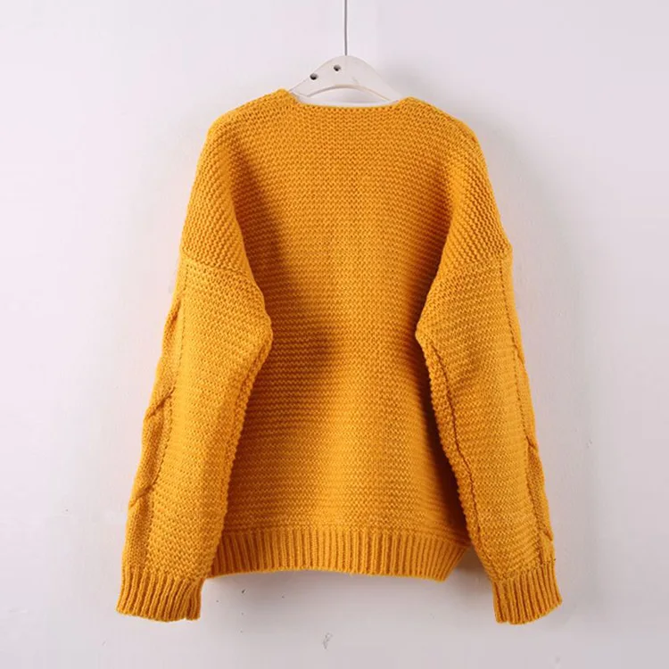 

OMCHION Autumn Korean Style Pure Color Knitted Cardigan Women Casual Loose Twist Short Sweater Coat Chic Knitted Top BW51