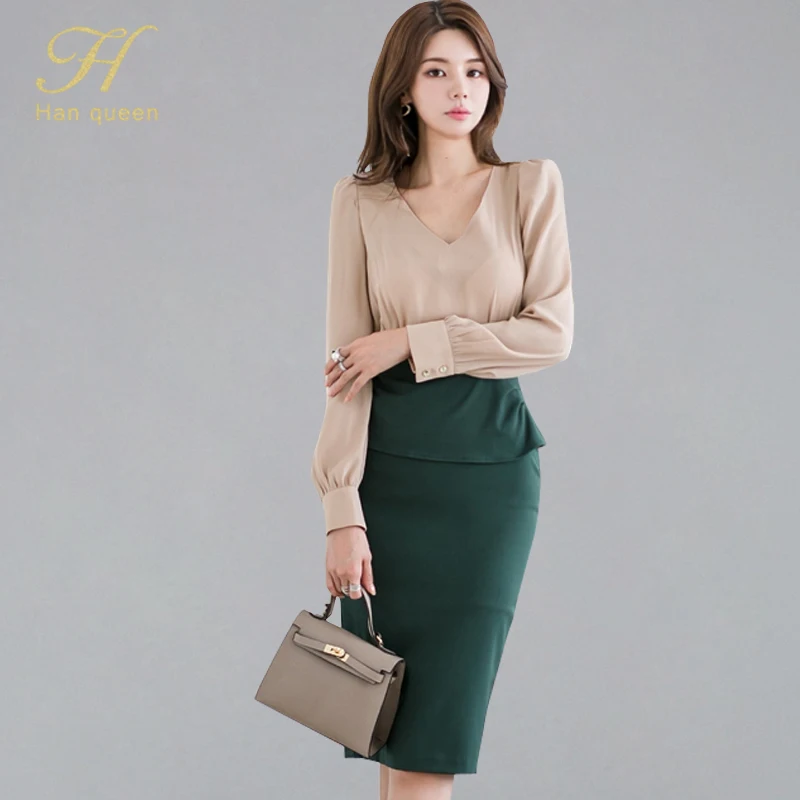 Женское облегающее платье H Han Queen элегантное платье-карандаш контрастных цветов