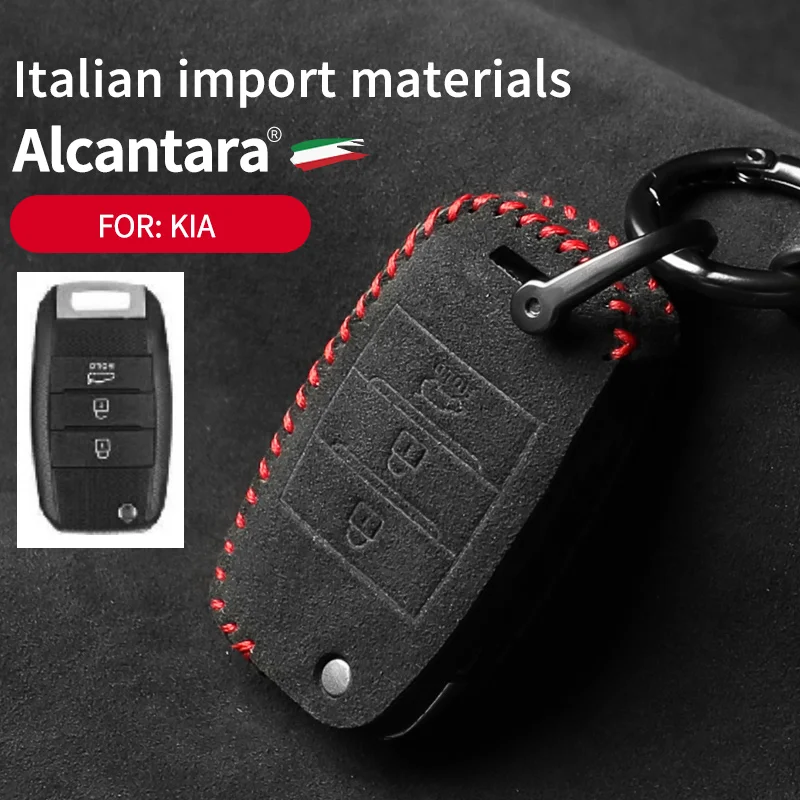 

for Kia Rio Optima Sportage Sorento Soul Ceed Cerato Forte Seltos 3 Button Alcantara Suede Key Case Clasp