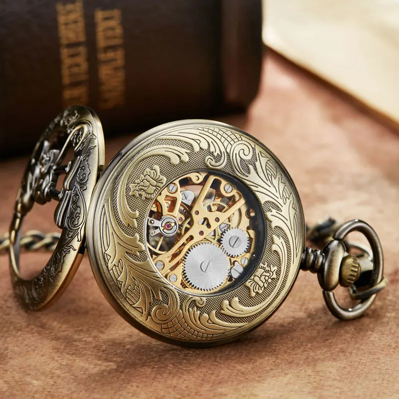Unique Steampunk Skeleton Cartoon Mouse Mehanical Pocket Watch FOB Chain Hand Wind Mechanical Mens Womens Watches with Chain
