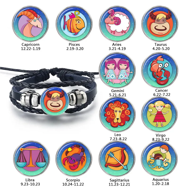 Модный тканый браслет с милым узором Знак зодиака простой плетеный кожаный