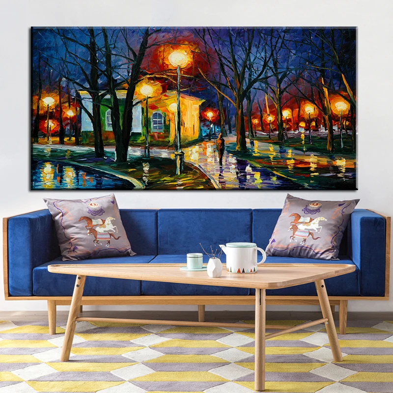 

HD Print Landscape Painting Wall Art Print on Canvas Lover In The Rainy Light Road Canvas Painting Wall Pictures for Living Room