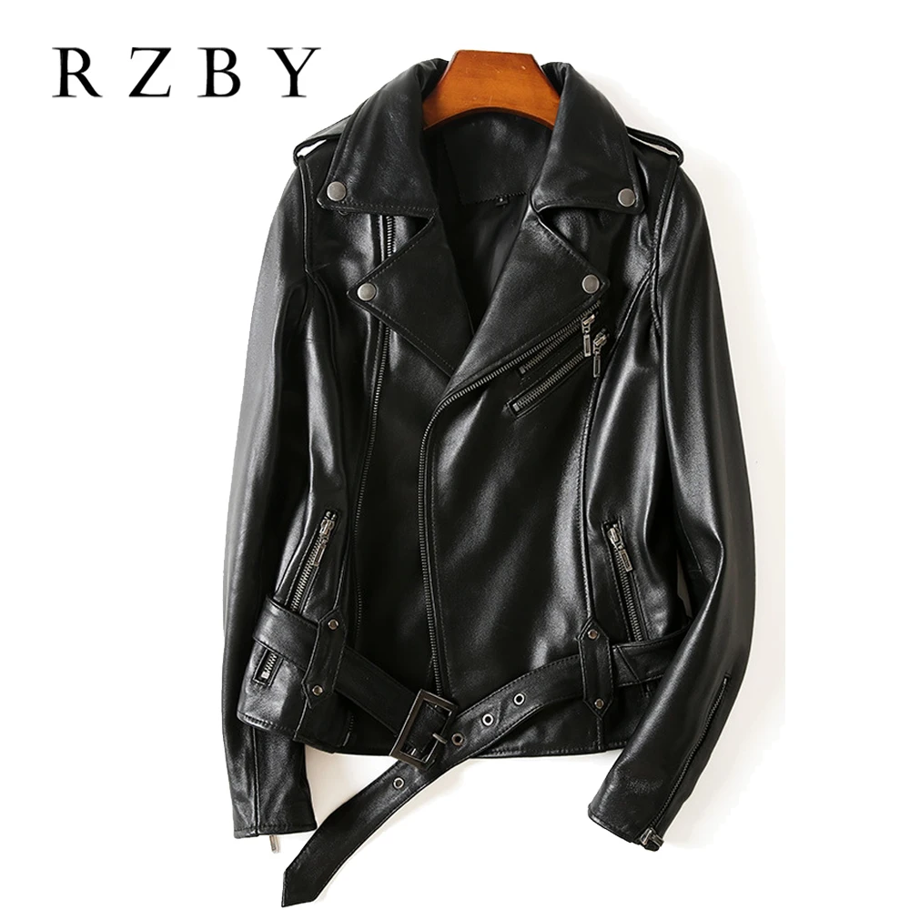 Women's Fur Coat Black Autumn 2021 Sheepskin  Jacket  Real Genuine Leather Female Clothes Korean Elegant High Quality RZBY443