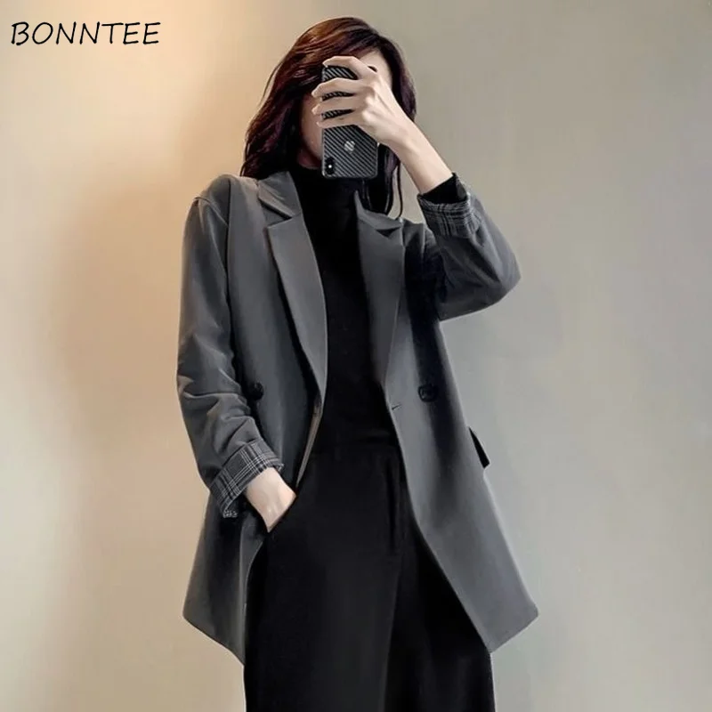 

Blazers Women Loose Notched Solid Leisure Elegant Long Sleeve Stylish Daily Streetwear Korean Version All-match Spring Clothing