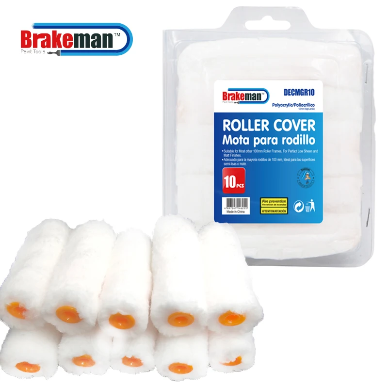 

BRAKEMAN 10Pcs 4inch Mini Household Paint Roller Cover Set White Paint Short Pile Paint Roller Sleeves Roller for painting walls