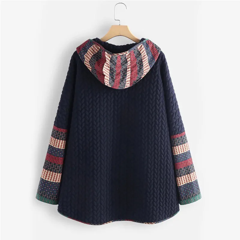 2022 Autumn and Winter New Women's Hooded Cotton Coat Single-breasted Printed Long-sleeved Mid-length Coat