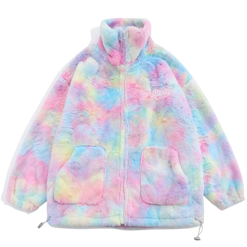 

Пушистое теплое пальто в стиле Харадзюку, новинка, подходящее ко всему утолщенное женское хлопковое пальто на молнии в стиле Хай-стрит, зимн...