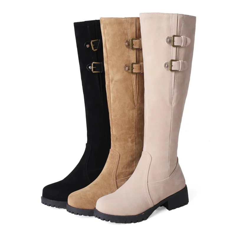 Обувь больших размеров женские сапоги до колена на низком каблуке с