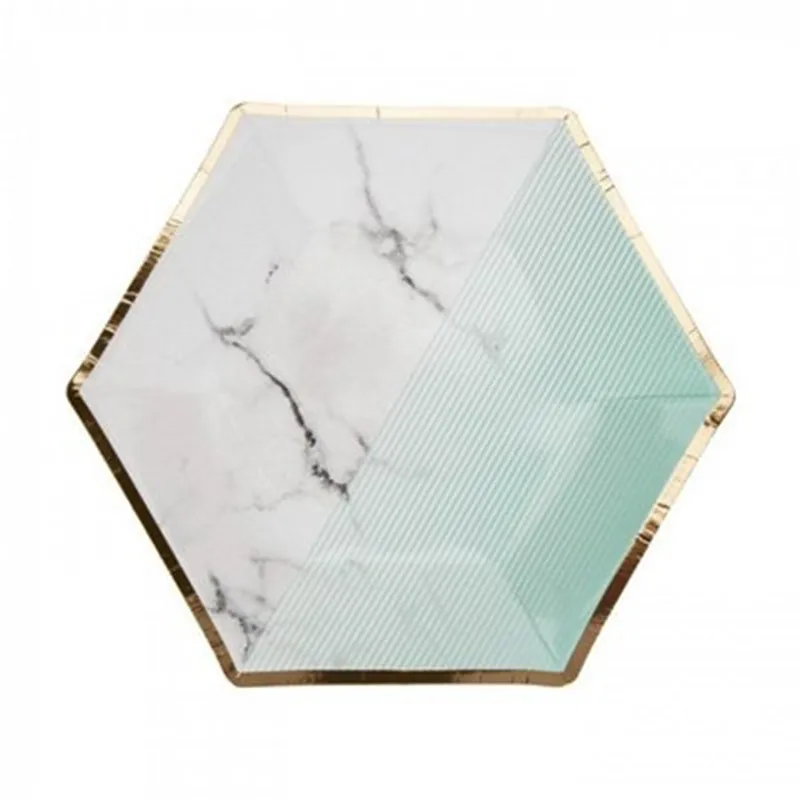 

24 sets Marble with Pink Blue Party New Year Tablewares Paper Cup Plates Dishes Cups Napkins Party Supplies Modern Table Setting