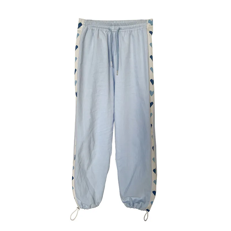 

MINGLIUSILI Kawaii Sweatpants Women Spring Summer Fashion 2021 Cute Print Joggers Women Blue Splice High Waist Loose Trousers