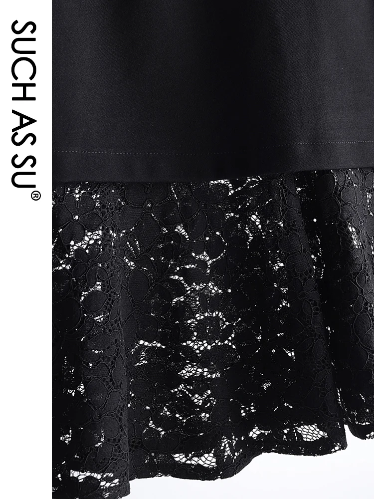 

SUCH AS SU New Spring Summer Lace Skirts Womens Black Knee-Length Ruffles High Waist Mermaid Skirt S-3XL Floral Skirt Female