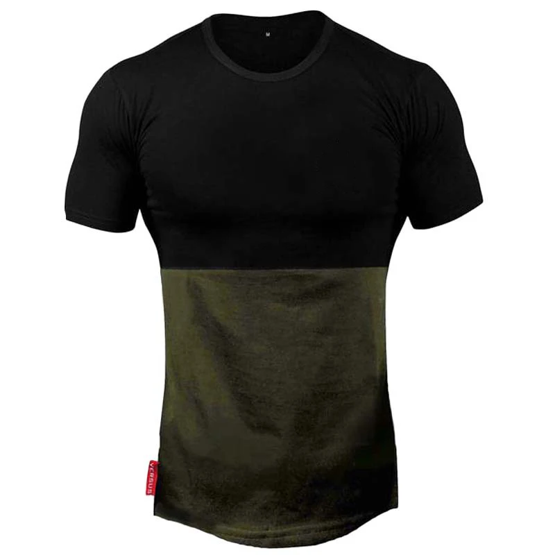 Black Green no logo Новинка, хлопковая футболка для спортзала, Спортивная футболка, Мужская футболка с коротким рукавом для бега, Мужская футболка для тренировок, фитнеса, топ, Спортивная футболка Rashgard - Цвет: Black Green no logo
