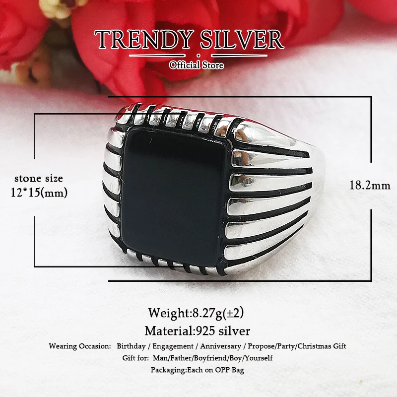 Мужские кольца из серебра 925 пробы с натуральным черным ониксом и агатом TCR8068 |