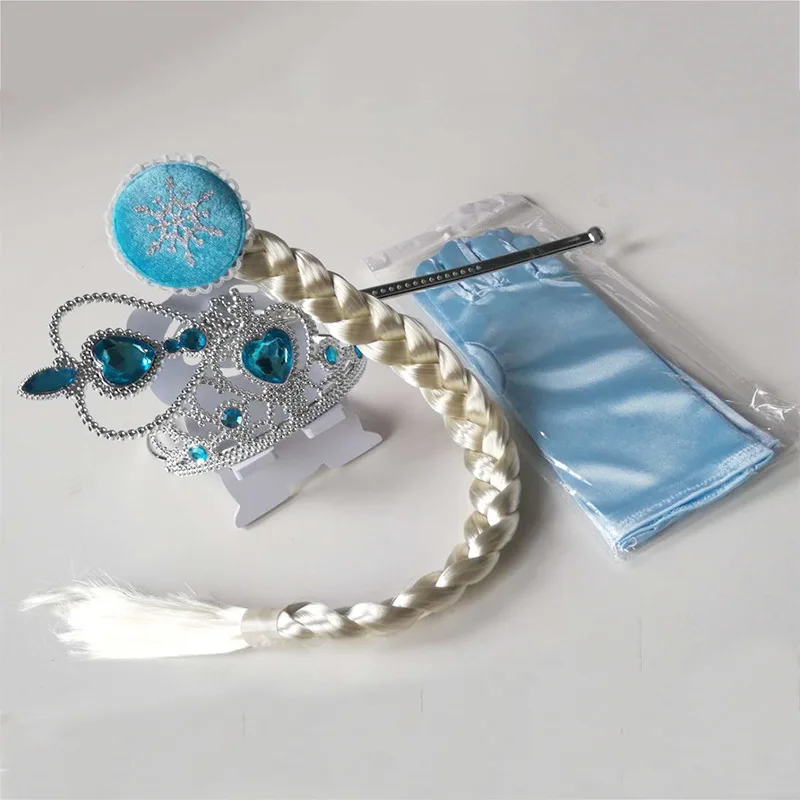 

Dress Girls Costume Crown Four-piece Toys for Girls Sky Blue Crown Heart Cane Wig Gloves Cosplay Kids Toys
