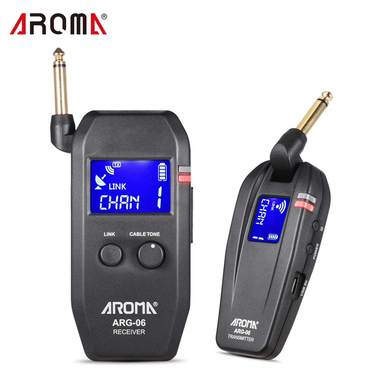 

Беспроводная система передачи данных (передатчик и приемник) для гитары AROMA ARG-06, штекер 6,35 мм, 4 канала, макс. эффективный диапазон 35 м