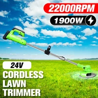 24v cordless grass trimmer adjustable electric lawn mower garden pruning cutter power garden tools 2 x 8000mah battery charging