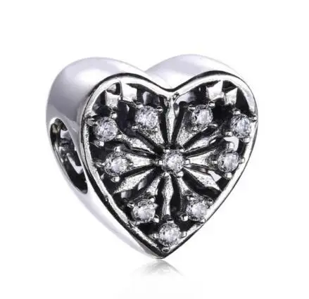 

Genuine 925 Sterling Silver Bead Openwork Snow Love Heart Charms Fit Original Women fashion Bracelet & Necklace Pendant Diy Jew