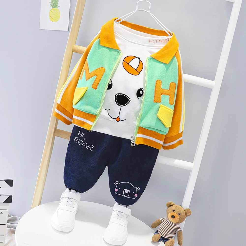 Toddler Baby Infant Kids Clothes Boys Jacket Outfit Coat + T-shirt Pants Cartoon Dog Children Out Wear Printed Clothing | Детская одежда