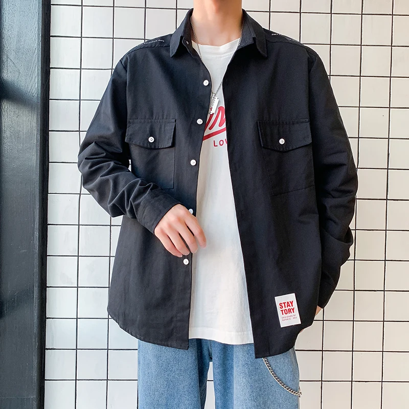 Рубашка мужская с длинным рукавом Повседневная Свободная уличная модная одежда