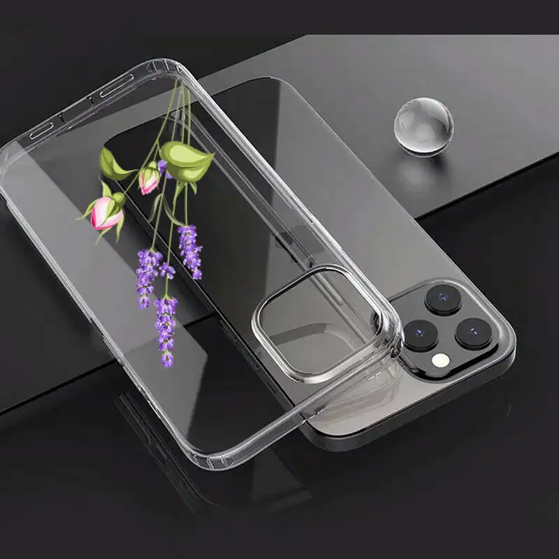

Simple Lavender Purple Flowers Phone Case Transparent for iPhone Samsung A S 11 12 6 7 8 9 30 Pro X Max XR Plus lite
