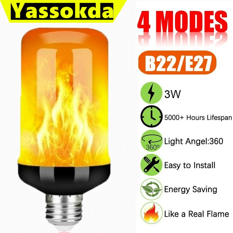 

3Pack 99LED Flickering Bulb 4 Modes Lamp Flame Effect Fire Light Bulb Gravity Sensor Lamp Garden Lighting Decor Bulb