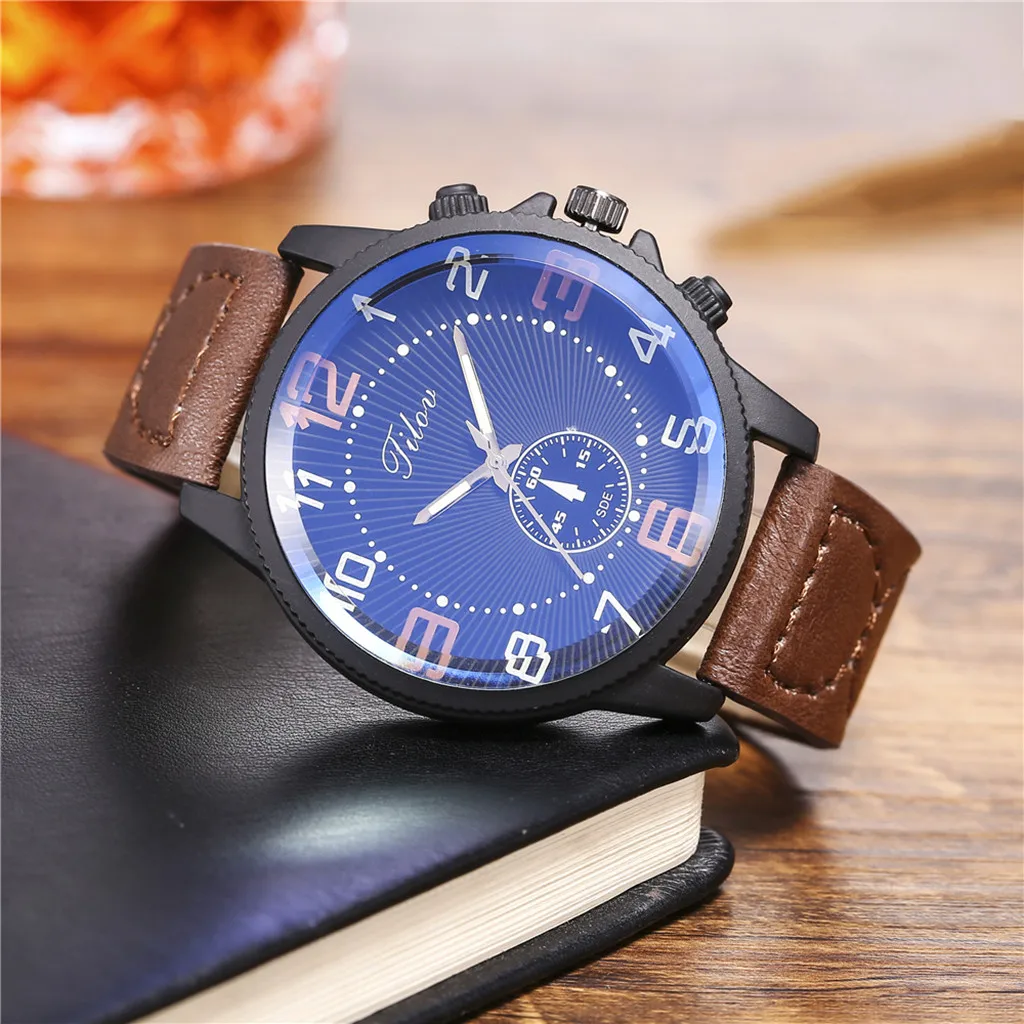 Montre Homme Часы мужские модные креативные большой циферблат двойной шкалой ремень