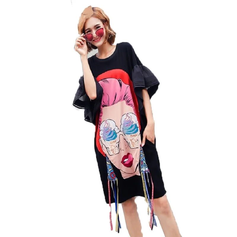 Платье футболка Vefadisa Ассиметричное платье с рисунком головы для девочек