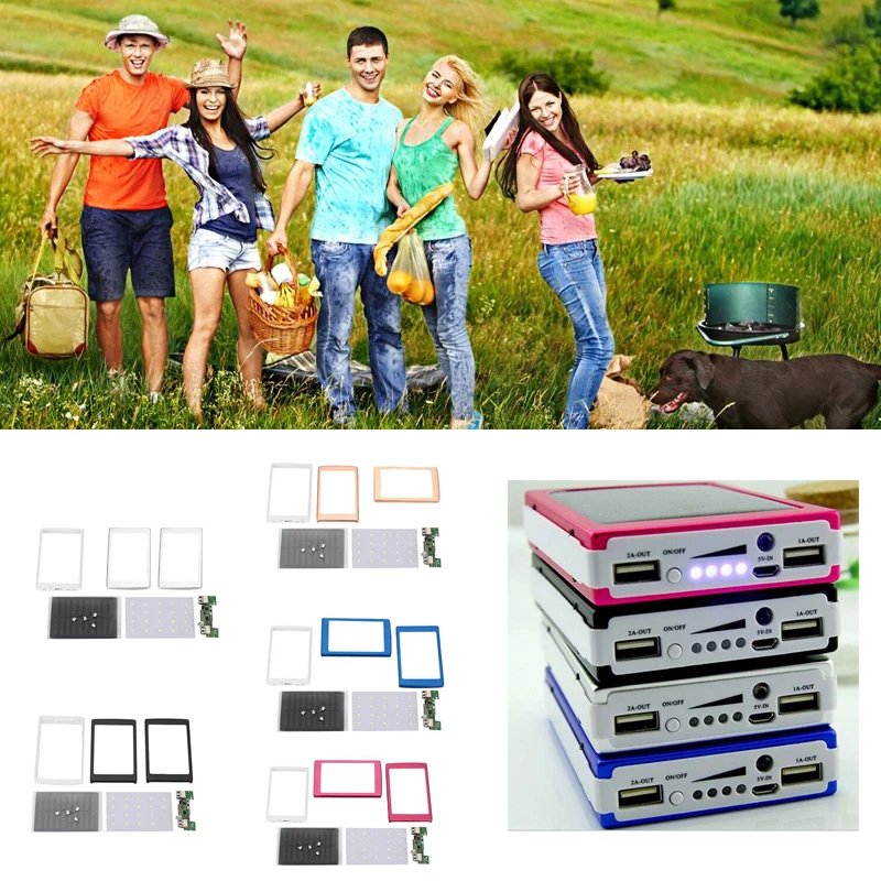 7 цветов Солнечный СВЕТОДИОДНЫЙ Портативный Удобный внешний аккумулятор с двумя