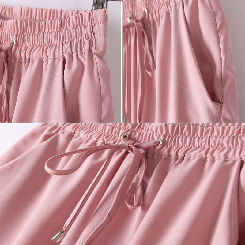 Женские шаровары из смесового хлопка однотонные шифоновые ярких цветов с