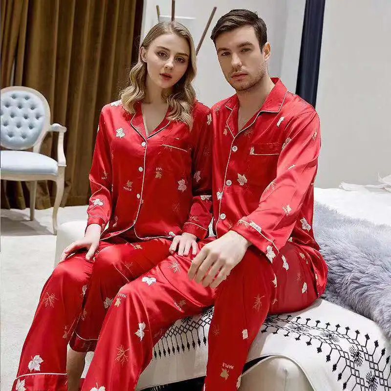 Женские пижамные комплекты мягкая Сексуальная Шелковая пижама с принтом длинным