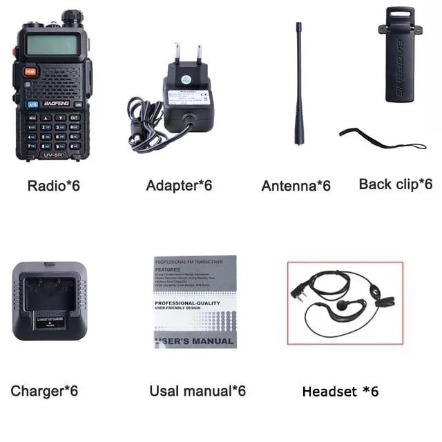 add 6 earp 6 шт. Baofeng 8 Вт UV-5R радиостанция рация СВЧ/УВЧ-трансивер Ручной UV 5R двухстороннее радио - Цвет: add 6 earp