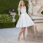 Короткое свадебное платье размера плюс до колена Длина Vestido De Noiva с открытыми плечами кружевной топ с коротким рукавом платье трапециевидной формы Сатиновые Свадебные платья 2021