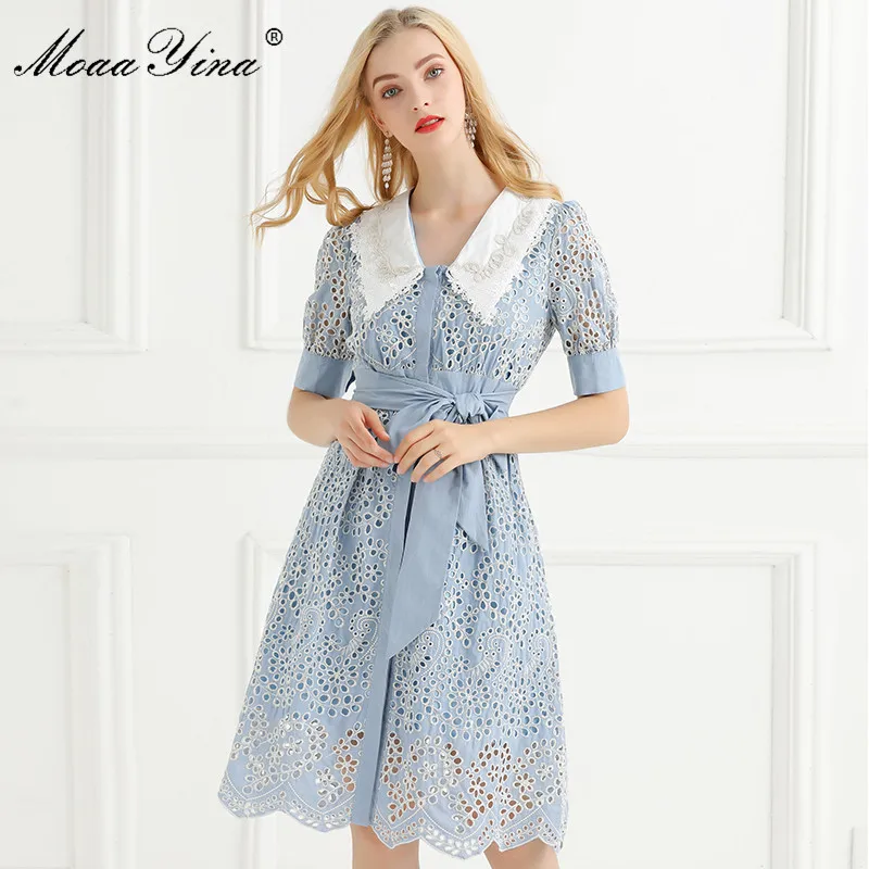 

Модельное платье MoaaYina, летнее женское платье с V-образным вырезом и коротким рукавом, облегающие винтажные платья с вышивкой и бантом