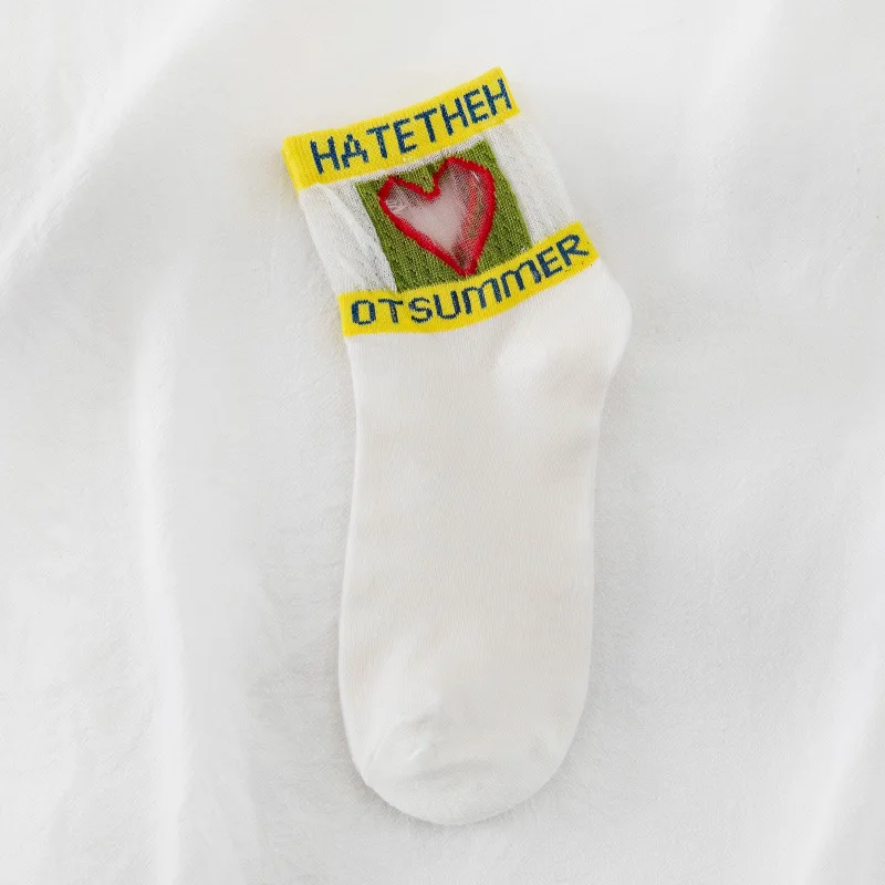 

6pairs Women Socks Summer Kawaii Love Cass Letters Colorful Middle Tude Cotton Socks Japanese Korea Style Sweet Street Girls Sox