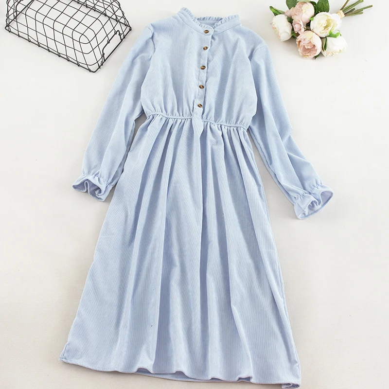 Женское вельветовое платье SINGRAIN Элегантное Длинное однотонное средней длины с