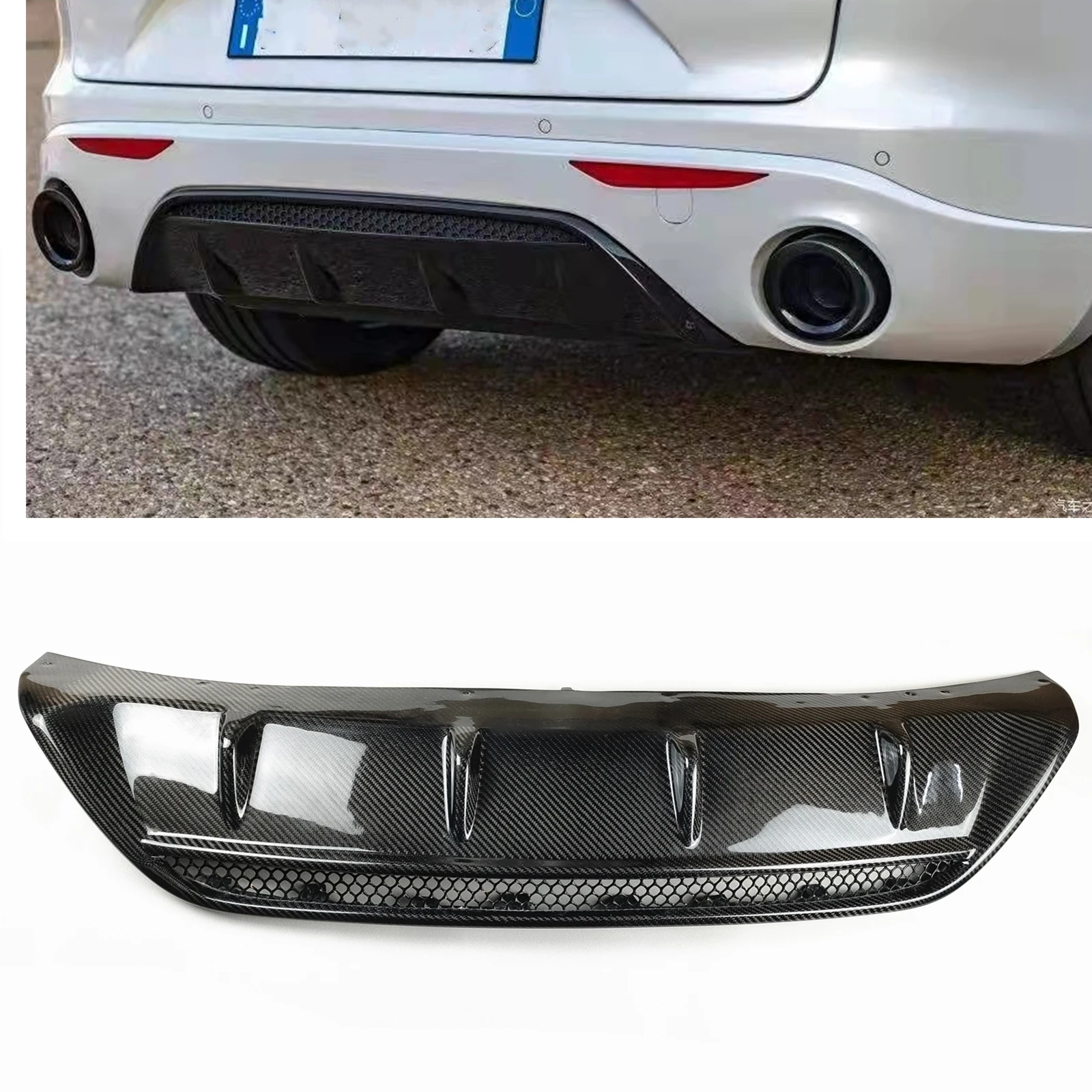 

Real Carbon Fiber Rear Bumper Diffuser Lip For Alfa Romeo Stelvio 2017-2021 Car Boot Tow Cover Skid Plate Spoiler Board Splitter