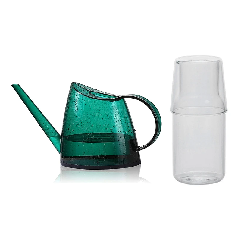 

1 Pcs Glass Cold Hot Water Bottle Cup Sets Drinking Cups & 1 Pcs Watering Can, Transparent Long Spout Watering Kettle